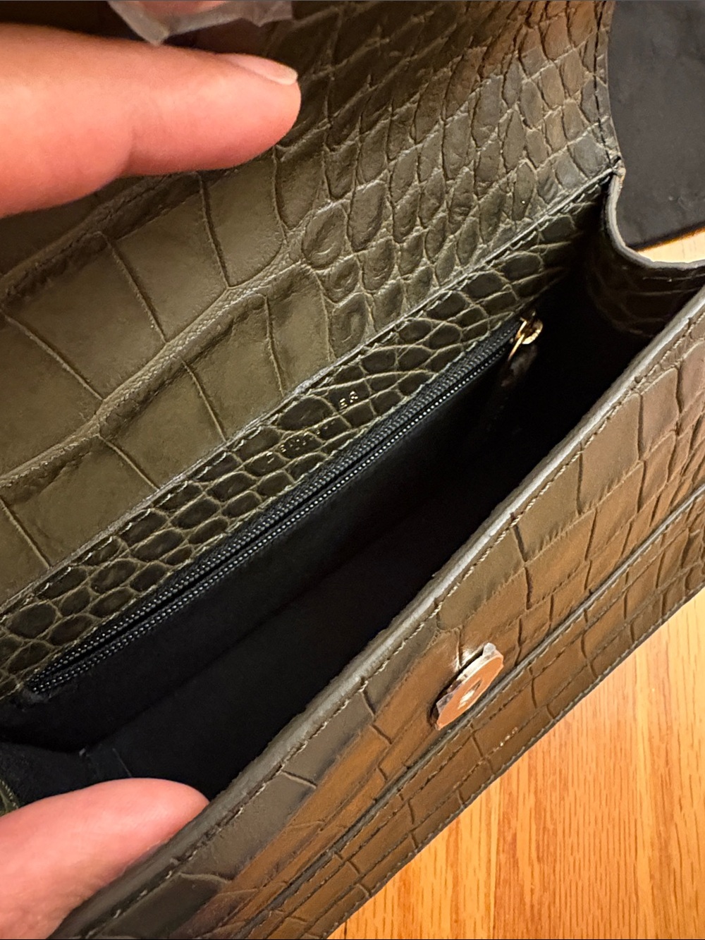 DeMellier Black Croc-Embossed Mini Crossbody with Gold Square Clasp - Picture 6 of 13